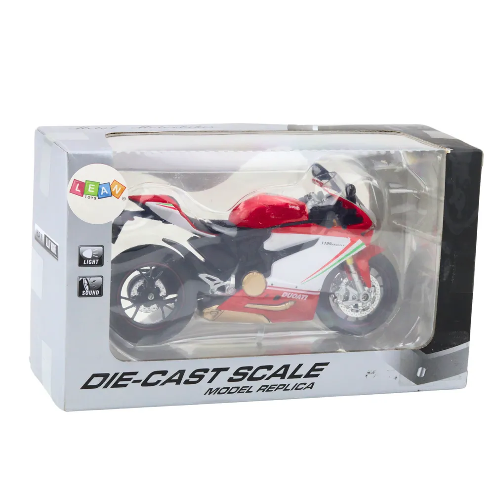 Prezentowy model motocykla sportowego z ruchomymi elementami w skali 1:12