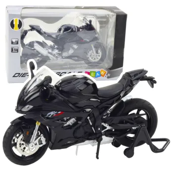 Czarny model metalowego motocykla sportowego S1000 w skali 1:12 z efektami świetlnymi