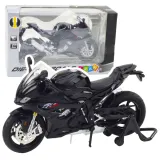 Czarny model metalowego motocykla sportowego S1000 w skali 1:12 z efektami świetlnymi