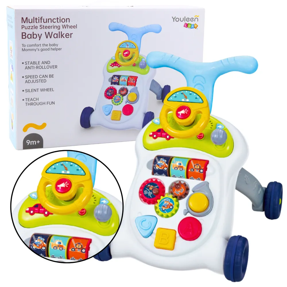 interaktywny chodzik pchacz z panelami świetlnymi i dźwiękowymi dla dzieci