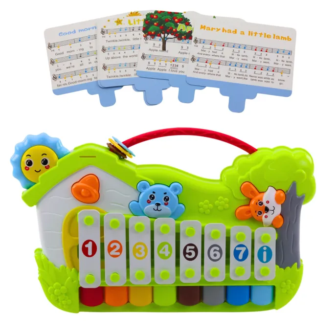 Edukacyjny ksylofon z kartami nutowymi i leśnymi motywami dla najmłodszych