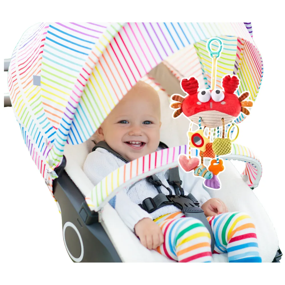 Krab 9w1 jako atrakcja w wózku dziecięcym podczas spaceru