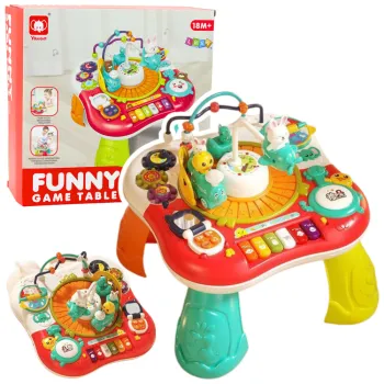 Stolik edukacyjny interaktywny z czerwonym panelem muzycznym i pianinkiem 2w1