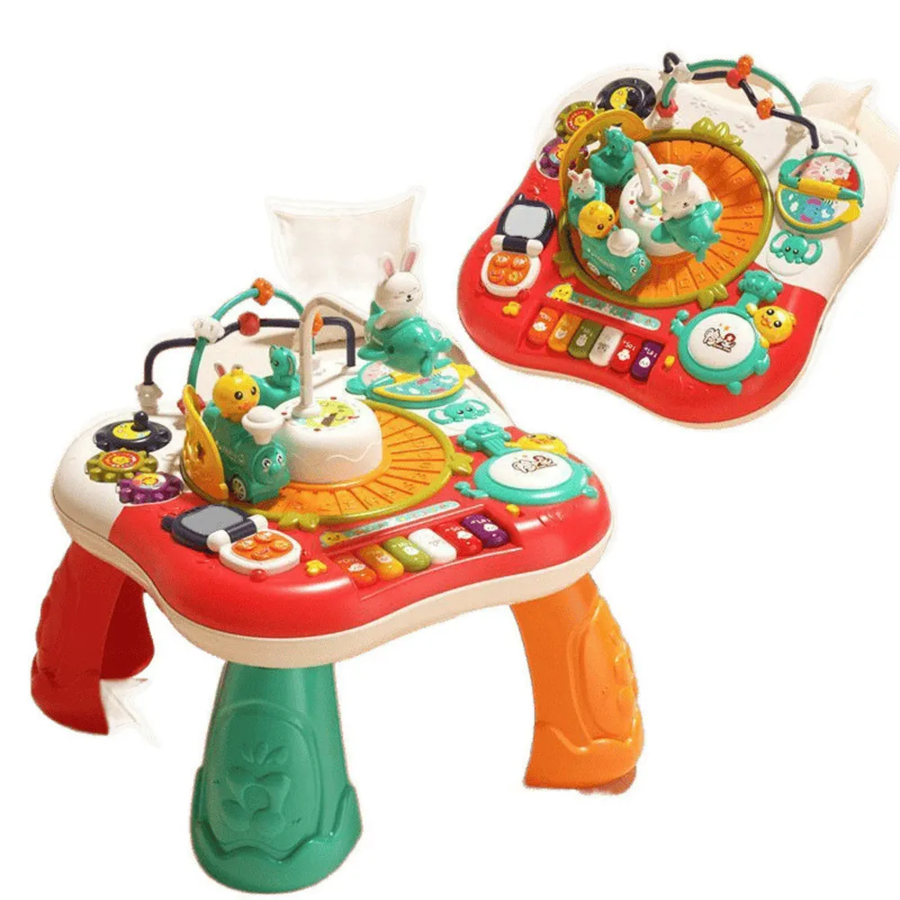 Kolorowy stolik edukacyjny z funkcją pianinka i interaktywnymi elementami