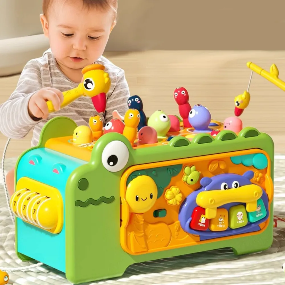 Krokodyl edukacyjny z labiryntem, obracającymi kołami zębatymi i dźwiękami