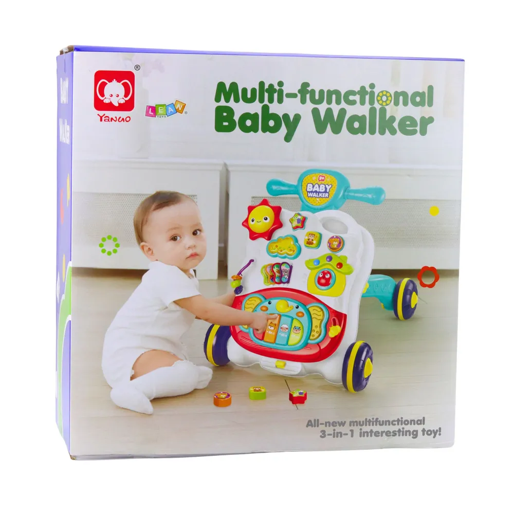 Niebieski stolik edukacyjny i pchacz z pianinkiem i kolorowymi przyciskami