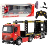 Duża czerwona laweta zdalnie sterowana RC na białym tle