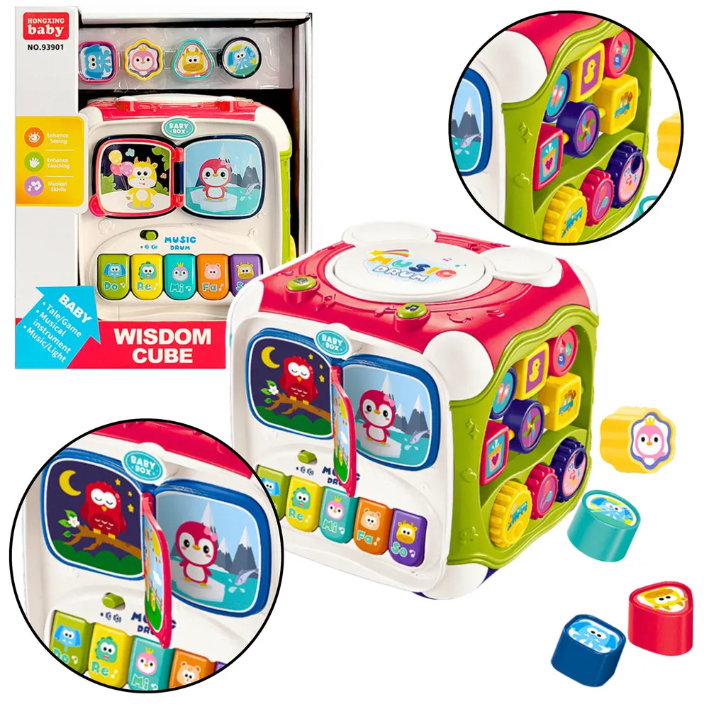 Duża kostka edukacyjna z kolorowymi klockami i pianinkiem dla dzieci