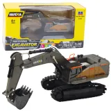 Metalowa koparka Huina czarna 1:50 z ruchomą łyżką na białym tle