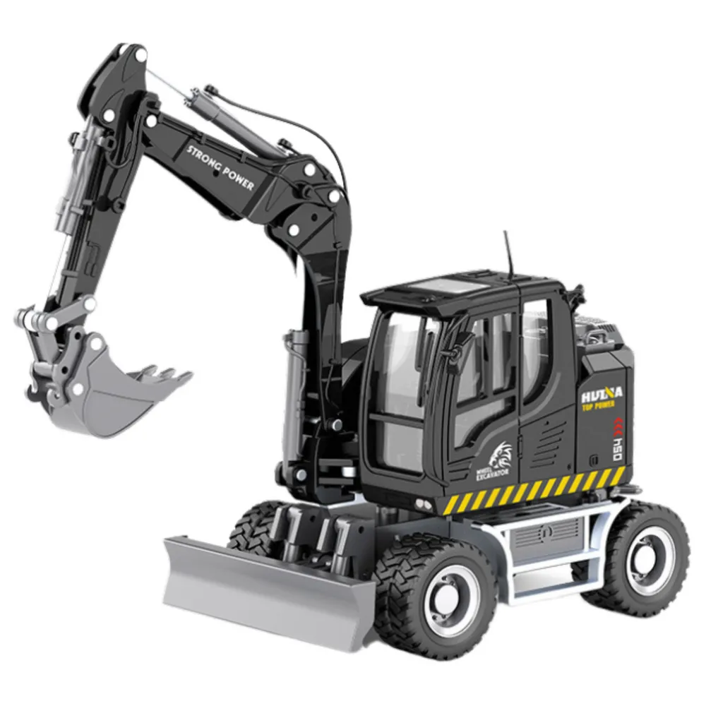 Model budowlany czarnej koparki ze spychaczem Huina dla kolekcjonerów