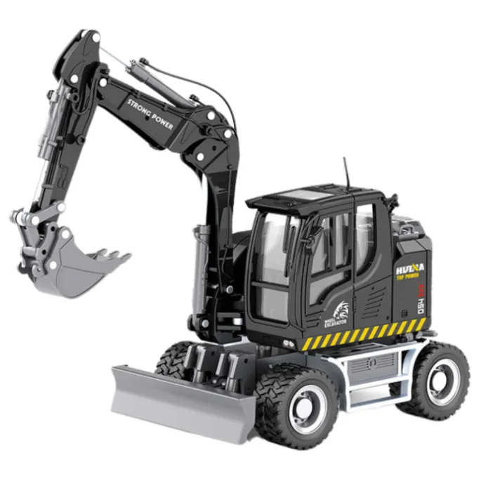 Model budowlany czarnej koparki ze spychaczem Huina dla kolekcjonerów