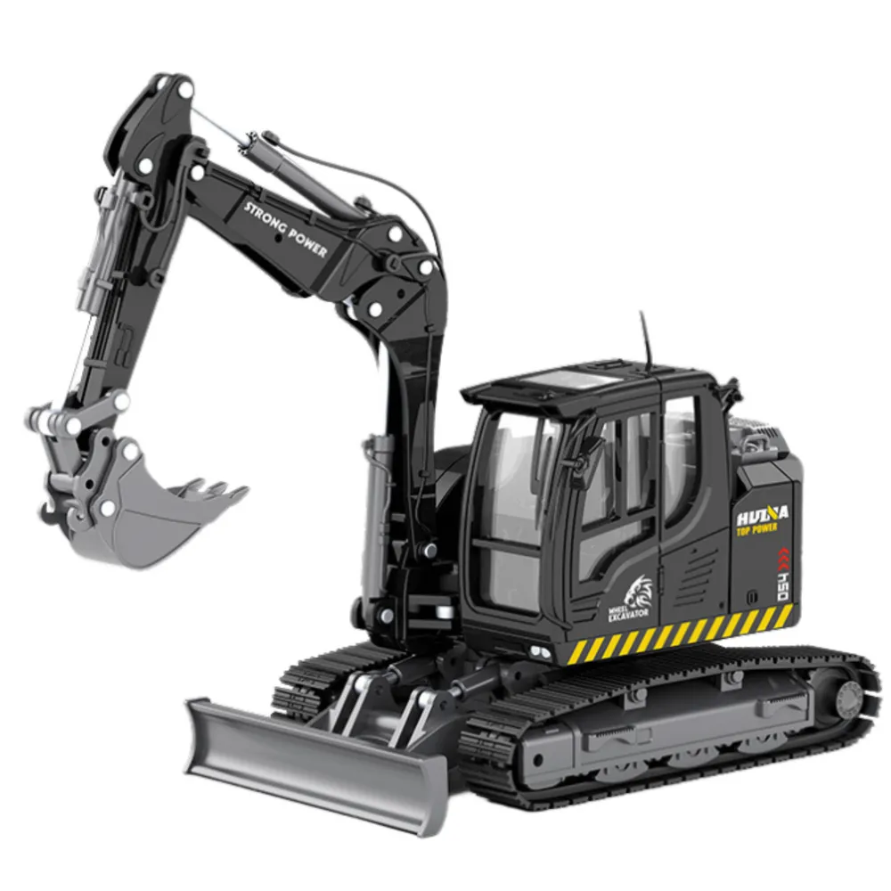 Realistyczny model koparki gąsienicowej Huina ze spychaczem, widok z boku