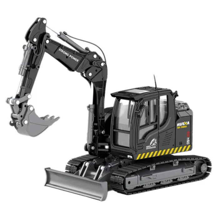 Realistyczny model koparki gąsienicowej Huina ze spychaczem, widok z boku