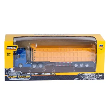 Zabawka ciężarówka z ruchomą naczepą w kolorze żółto-niebieskim