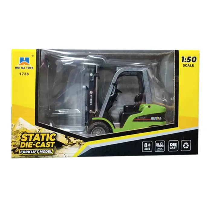 Kolekcjonerski wózek widłowy metalowy Huina zielony z solidną konstrukcją