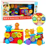 Kolorowy interaktywny pociąg muzyczny z misiem i kołami zębatymi dla dzieci