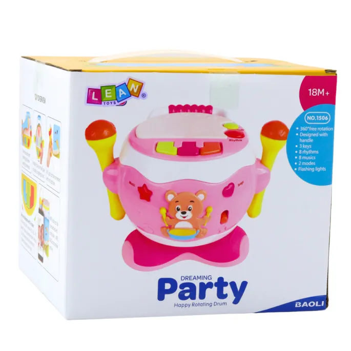 Muzyczny bębenek dziecięcy z mikrofonem i funkcjami edukacyjnymi