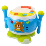 Bębenek dla dzieci z efektami świetlnymi i pałeczkami, wersja niebieska