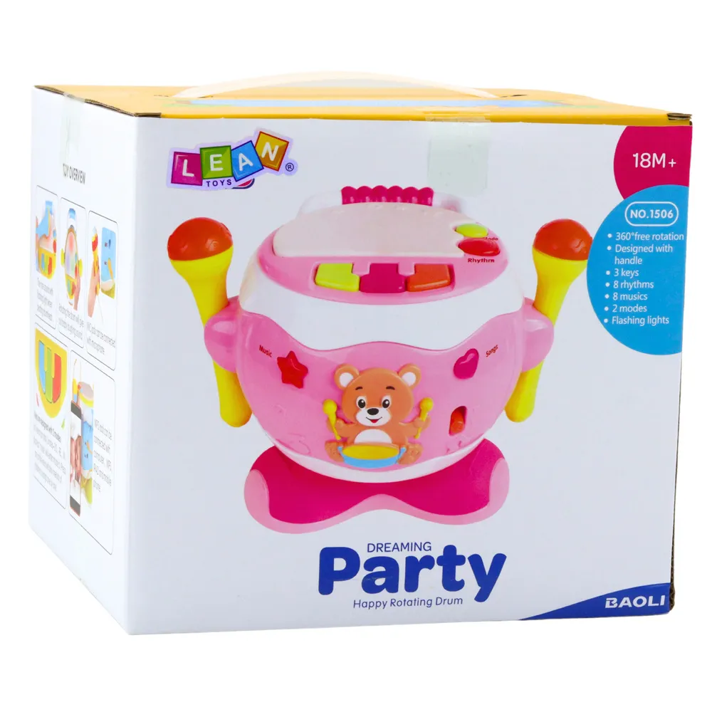 Bębenek edukacyjny na baterie z motywem misia i zestawem perkusyjnym