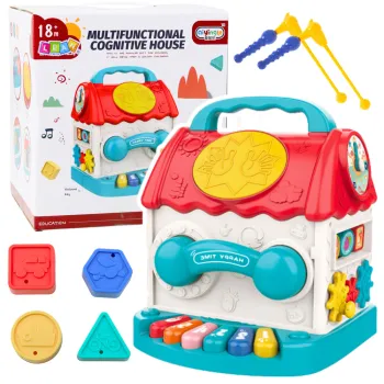 Kolorowy domek edukacyjny kostka interaktywna z sorterem kształtów dla dzieci