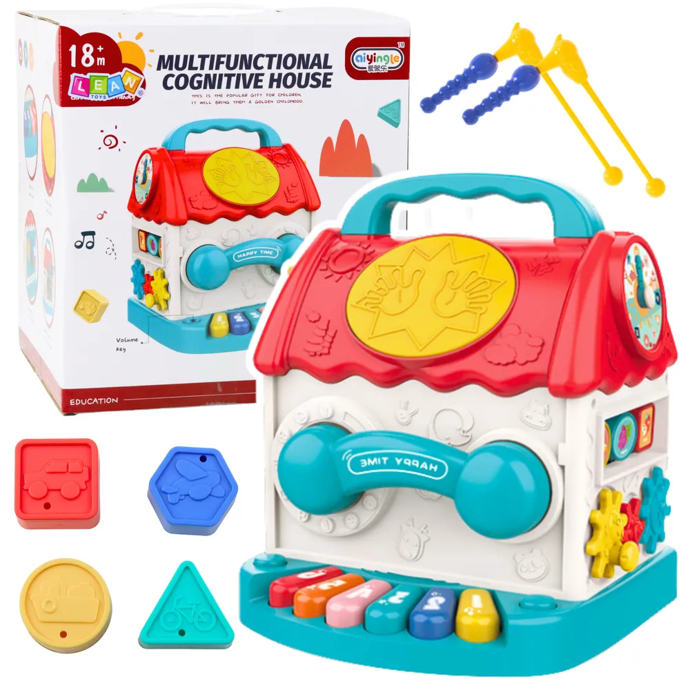 Kolorowy domek edukacyjny kostka interaktywna z sorterem kształtów dla dzieci