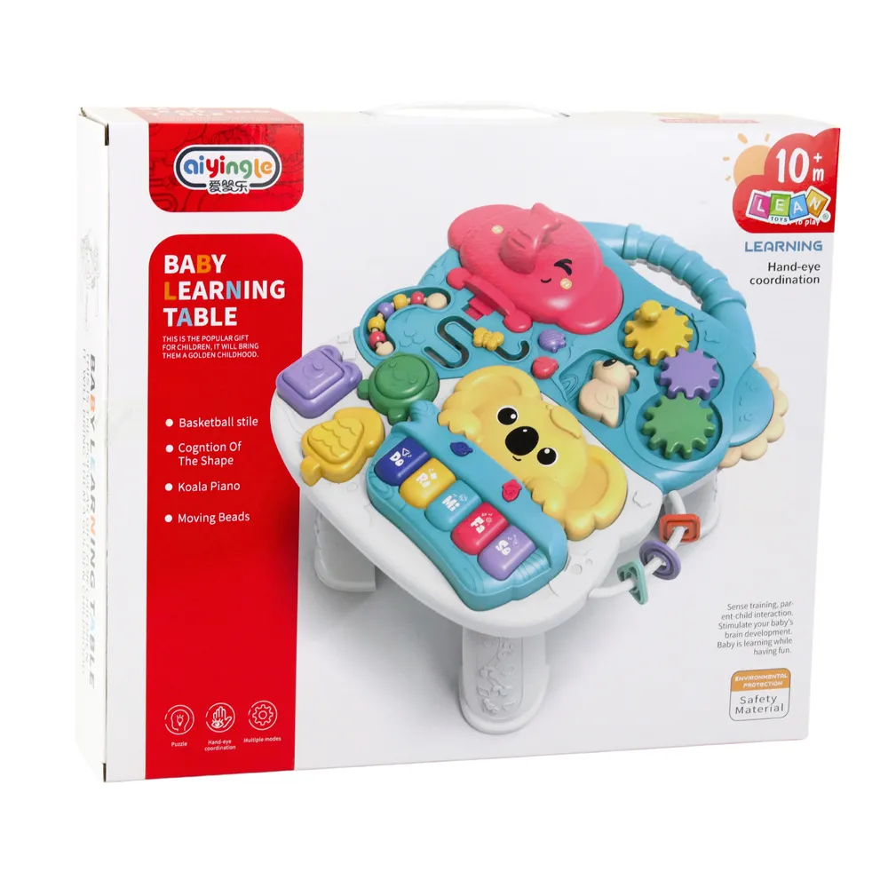 Różowy stolik sensoryczny z motywem zwierzątek i mini koszykówką dla dzieci