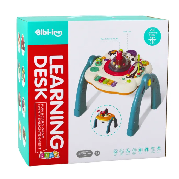 Niebieski stolik do nauki i zabawy dla malucha, zestaw 2w1