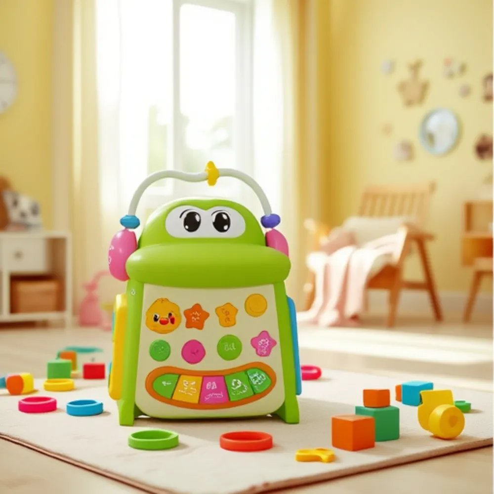 Sensoryczna kostka edukacyjna krokodyl z ruchomymi akcesoriami i grzechotkami