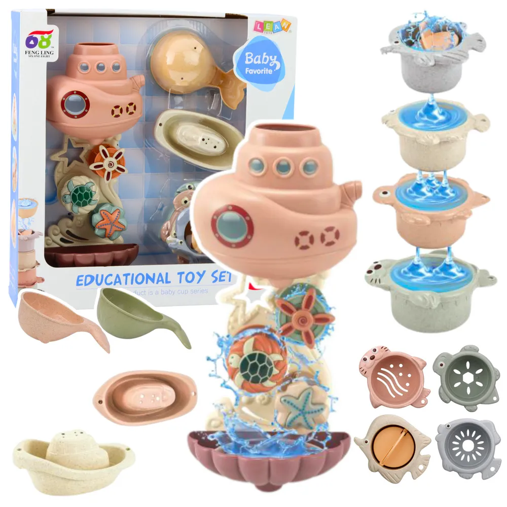 Zestaw zabawek do kąpieli z kubeczkami i łódkami, idealny dla dzieci