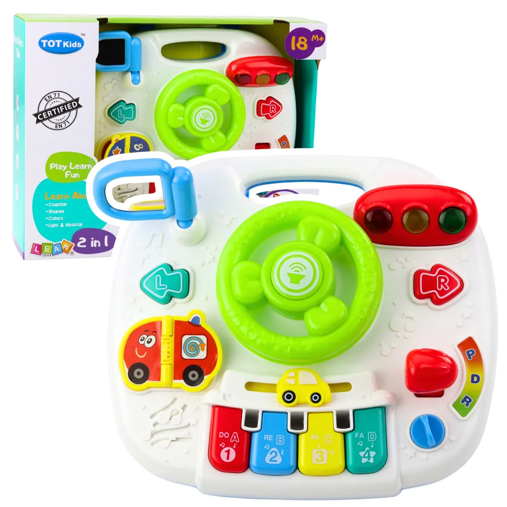 Interaktywny stolik edukacyjny 2w1 z kierownicą, dźwiękami i światłami