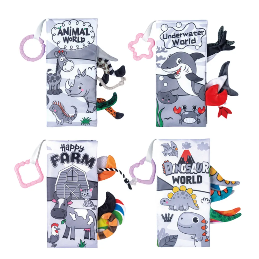 Miękkie książeczki sensoryczne dla niemowląt, zestaw 4 sztuki