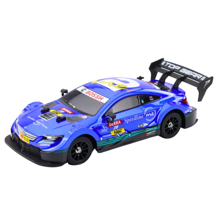 Auto do driftu RC z pilotem, dynamiczny model w kolorze niebieskim
