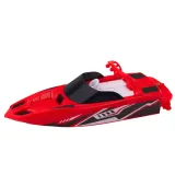 Łódź motorowa z pilotem do zdalnego sterowania na tle akwenu