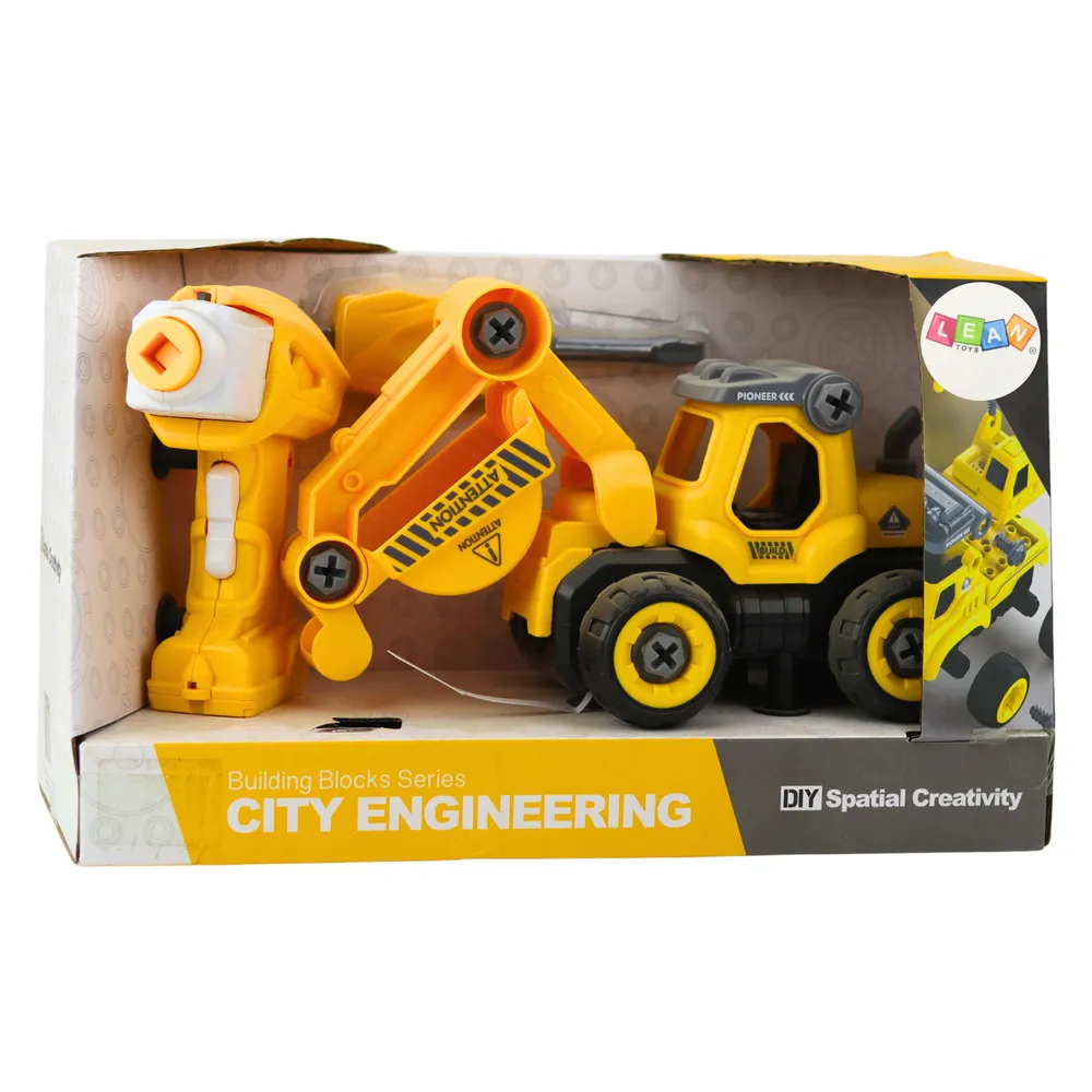 Elementy zestawu: koparka, wkrętarka RC, śrubokręt oraz baterie