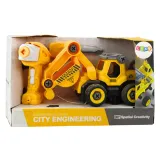 Elementy zestawu: koparka, wkrętarka RC, śrubokręt oraz baterie