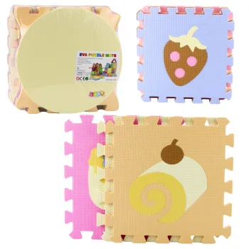 Miękka piankowa mata puzzle z pastelowymi wzorami owoców i słodyczy