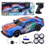 Niebieskie auto zdalnie sterowane RC z podświetleniem do driftu