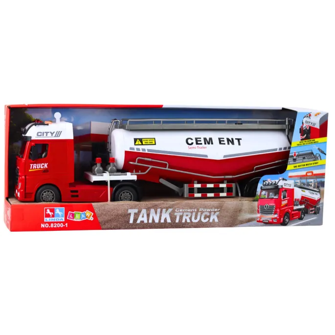 Duża cysterna z cementem z otwieranymi drzwiami i odczepianą naczepą