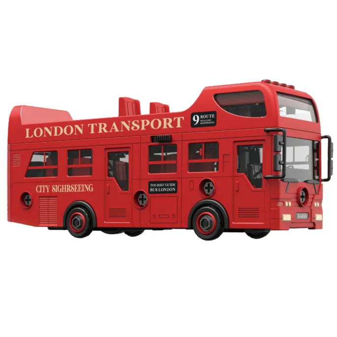 Zestaw konstrukcyjny autobus piętrowy z narzędziami, światłem i dźwiękiem