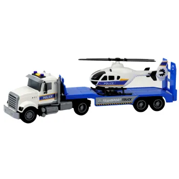 Zestaw Ciężarówka Policyjna Transportowa z Helikopterem – Światła, Dźwięki, Napęd