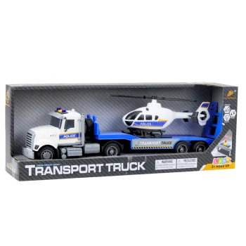 Efektowny zestaw policyjny dla dzieci, ciężarówka i helikopter w akcji
