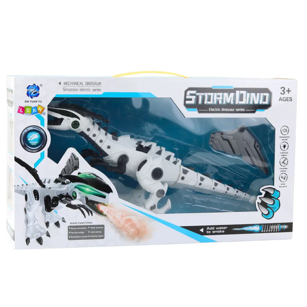 Robotyczny dinozaur na baterie z czarnymi i zielonymi detalami