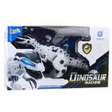 Zbliżenie na szczegóły futurystycznego robota dinozaura z turkusowymi detalami