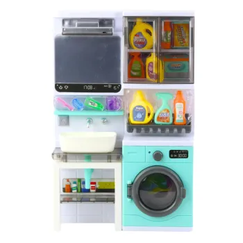 Szafka, umywalka, pralka i akcesoria — edukacyjna zabawka dla dzieci