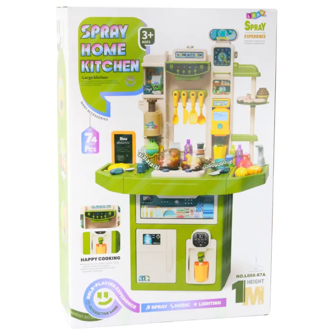 Dziecięca kuchnia z panelem sterującym, piekarnikiem i bogatym wyposażeniem