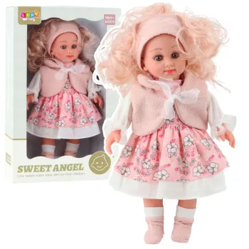 Lalka Sweet Angel w różowej sukience w kwiatki i z blond włosami 36 cm