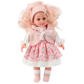 Lalka Sweet Angel w różowej sukience w kwiatki, bezrękawnik, opaska, 36 cm