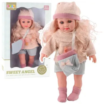 Lalka Sweet Angel w pastelowym sweterku z grzybkiem i czapką 36 cm