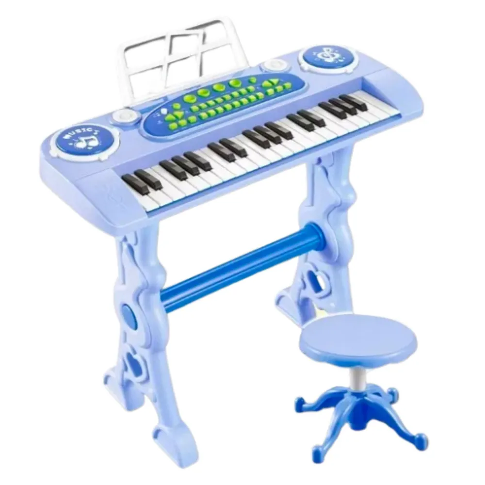 Zestaw muzyczny: pianino dziecięce 37 klawiszy z mikrofonem, kolor niebieski