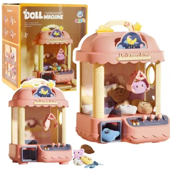 Różowa maszyna do łapania pluszaków z efektami świetlnymi i dźwiękowymi